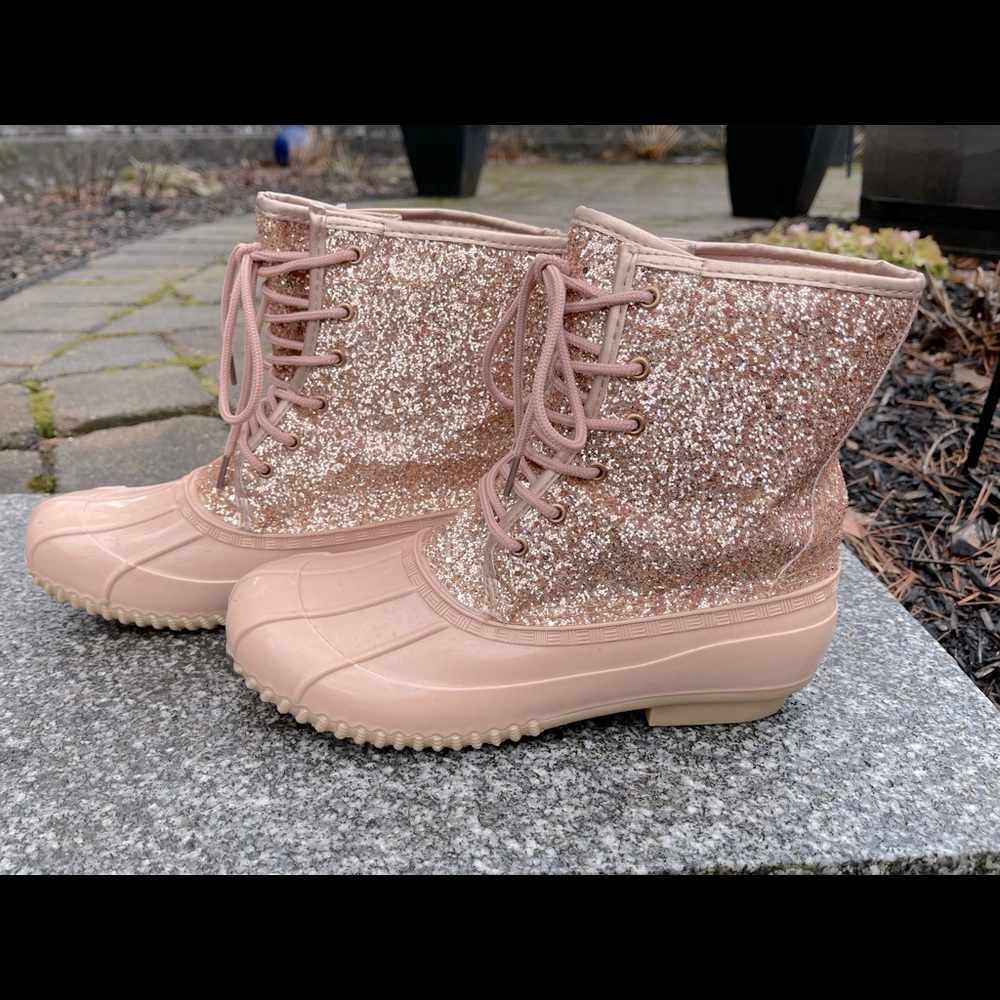 Pink Rose Gold Glitter Boots